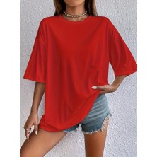 Woodroffe Kadın Basic Bisiklet Yaka Salaş Oversize Boyfriend T-Shirt