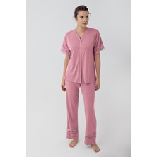 Artış Collection Düğmeli Dantelli Kısa Kollu Esnek Viskon Pijama Takımı 16211