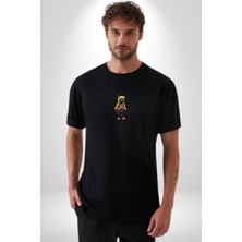 Angemiel Spor Eşofman Takımı Sarı Kedi Insan Siyah Oversize Kadın Erkek Ön Orta Minimal Baskılı T-Shirt