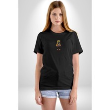 Angemiel Spor Eşofman Takımı Sarı Kedi Insan Siyah Oversize Kadın Erkek Ön Orta Minimal Baskılı T-Shirt