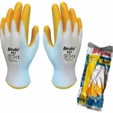 Beybi Işçi Eldiveni Nitril Pn7 Sarı Beyaz 10 Numara Aşınma ve Yırtılmaya Karşı Dayanıklı