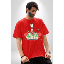 Angemiel Mr Krabs Spongebob Zengin Pamuklu Bisiklet Yaka Kadın Erkek Oversize Boyfriend Dijital Baskılı Kırmızı T-Shirt