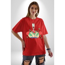 Angemiel Mr Krabs Spongebob Zengin Pamuklu Bisiklet Yaka Kadın Erkek Oversize Boyfriend Dijital Baskılı Kırmızı T-Shirt