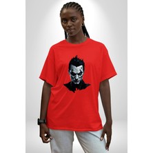 Angemiel Yeni Nesil Joker Pamuklu Bisiklet Yaka Kadın Erkek Oversize Boyfriend Dijital Baskılı Kırmızı T-Shirt