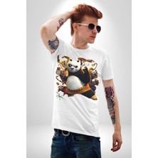 Angemiel Kung Fu Panda Kadın Erkek Unisex Beyaz Organik Baskılı T-Shirt Penye Yüksek Kalite