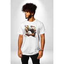 Angemiel Kung Fu Panda Kadın Erkek Unisex Beyaz Organik Baskılı T-Shirt Penye Yüksek Kalite