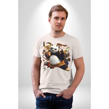Angemiel Kung Fu Panda Kadın Erkek Unisex Beyaz Organik Baskılı T-Shirt Penye Yüksek Kalite