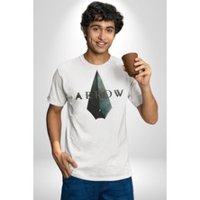 Angemiel Arrow Kadın Erkek Unisex Beyaz Organik Baskılı T-Shirt Penye Yüksek Kalite