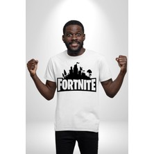 Angemiel Fortnite Kadın Erkek Unisex Beyaz Organik Baskılı T-Shirt Penye Yüksek Kalite