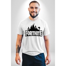 Angemiel Fortnite Kadın Erkek Unisex Beyaz Organik Baskılı T-Shirt Penye Yüksek Kalite