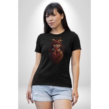 Angemiel Çikolata Kız Kalbi Kadın Erkek Unisex Siyah Organik Baskılı T-Shirt Penye Yüksek Kalite