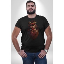 Angemiel Çikolata Kız Kalbi Kadın Erkek Unisex Siyah Organik Baskılı T-Shirt Penye Yüksek Kalite