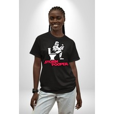 Angemiel Storm Pooper Star Wars Tuvalet Gazete Pamuklu Bisiklet Yaka Kadın Erkek Oversize Boyfriend Dijital Baskılı Siyah T-Shirt