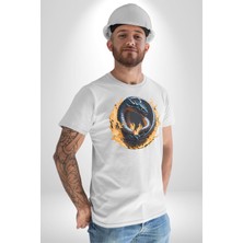 Angemiel Ejderha Ateşli Top Kadın Erkek Unisex Beyaz Organik Baskılı T-Shirt Penye Yüksek Kalite