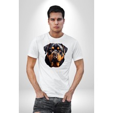 Angemiel Rottweiler Kafası Kadın Erkek Unisex Beyaz Organik Baskılı T-Shirt Penye Yüksek Kalite