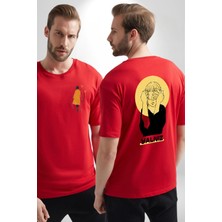 Angemiel Yalnız Kadına Şiddete Hayır Kırmızı Oversize Kadın Erkek Ön ve Sırt Baskılı T-Shirt