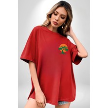 Neopolis Miyagi-Do Karete Çocuk Logo Dizi Bonzai Ağaç Kırmızı Oversize Kadın Erkek Ön ve Sırt Baskılı T-Shirt