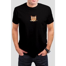 T-35 Japon Kedi Baskılı Siyah  Unisex Tişört C424