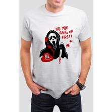 T-35 Çığlık Hayalet Baskılı Beyaz Unisex Tişört C418