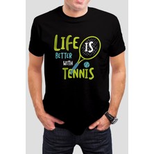 T-35 Tenis Baskılı Siyah Unisex Tişört C438