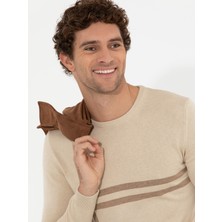 Cacharel Erkek Ekru Slim Fit Pamuk Karışımlı Bisiklet Yaka Triko Kazak 50259333-VR019