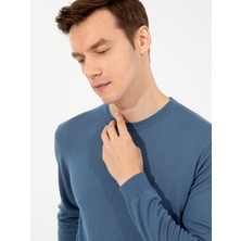 Cacharel Erkek Mavi Slim Fit Bisiklet Yaka Basic Triko Kazak 50257398-VR036
