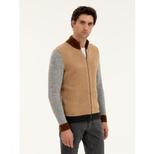Cacharel Erkek Camel Regular Fit Tam Fermuarlı Triko Hırka 50277074-VR015