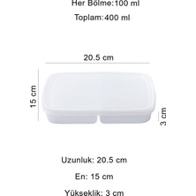 Krm Home 5 Adet 400 ml 4 Bölmeli Mini Dondurulmuş Öğünlük Et ve Sebze Saklama Kabı- Buzluk Kıyma Organizeri