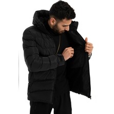 First Stops Erkek Siyah Kapüşonlu Içi Polarlı Su Geçirmez Rüzgara Dayanıklı Şişme Mont & Kaban & Parka