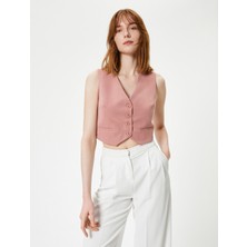 Koton Crop Yelek V Yaka Düğmeli Fleto Cepli Modal Karışımlı