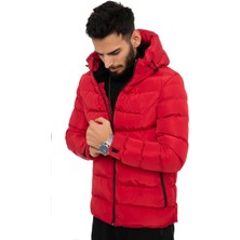 First Stops Erkek Kırmızı Kapüşonlu Içi Polarlı Su Geçirmez Rüzgara Dayanıklı Şişme Mont & Kaban & Parka