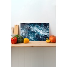 Rosyvien Deniz Dalgası Cam Kesme Tahtası, Silikon Ayaklı, Sunum Kesim Doğrama Tablası, Temperli ve Rodajlı