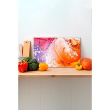 Rosyvien Pembeli Turuncu Cam Kesme Tahtası, Silikon Ayaklı, Sunum Kesim Doğrama Tablası, Temperli ve Rodajlı