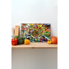 Rosyvien Renkli Desenler Cam Kesme Tahtası, Silikon Ayaklı, Sunum Kesim Doğrama Tablası, Temperli ve Rodajlı