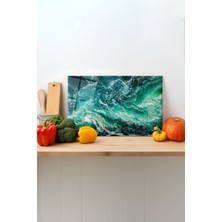 Rosyvien Okyanus Dalgası Cam Kesme Tahtası, Silikon Ayaklı, Sunum Kesim Doğrama Tablası, Temperli ve Rodajlı