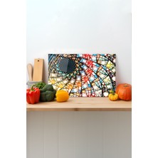 Rosyvien Rengarenk Desen Cam Kesme Tahtası, Silikon Ayaklı, Sunum Kesim Doğrama Tablası, Temperli ve Rodajlı