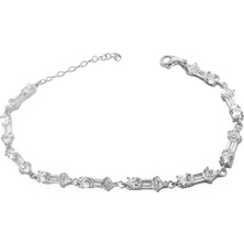 Mistik Silver Baget Taşlı Gümüş Bileklik - Rodyum Renk
