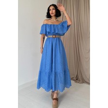 Elbee Fashion Woman Omuz Lastikli Brode Elbise