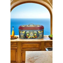 Arma House La Dolce Vita Sicilya Metal Orta Boy Oval Ekmeklik ve Ekmek Kutusu Lacivert No:7
