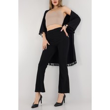 Vio Shine Kadın Beli Lastikli Cepsiz Ispanyol Paça Pantolon