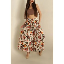 Vio Shine Kadın Beli Lastikli Desenli Bol Paça Samuray Pantolon