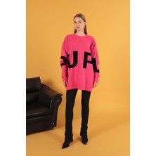 Vio Shine Vioshine Kadın Oversize Baskılı Triko Kazak