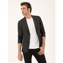 Cacharel Erkek Siyah Slim Fit Keten Karışımlı Ceket 50289458-VR046