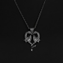 Emren Jewelry 925 Ayar Gümüş Çift Başlı Ejderha Erkek Kolye