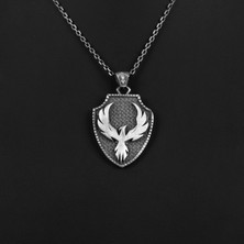Emren Jewelry 925 Ayar Gümüş Kalkan Temalı Anka Kuşu Erkek Kolye