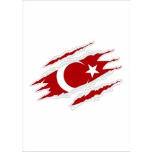 Sticker Dizayn Yırtıklı Türk Bayrağı Pençe Sticker 00034