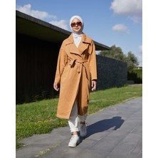 Vio Shine  Kadın Kruveza Yaka Kuşaklı Kot Trençkot