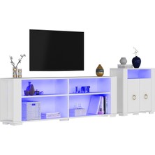 Demonte Decor Sona Dolap, Tv Sehpası Takımı Beyaz-Altın