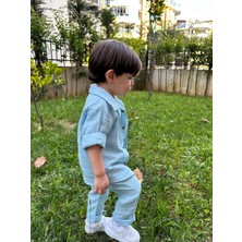 Arel Kids Cep Detaylı Yakalı Gömlek ve Cep Detaylı Lastikli Pantolon Müslin 2'li Alt Üst Takım