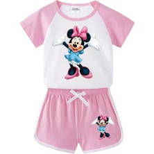 Derin Bebe Neşeli Bebeklerimiz Fare Baskılı Kısa Kollu Kız Penye Şortlu Takım Pembe